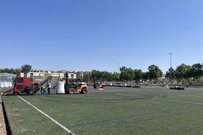Un aspecto de las obras que se están haciendo en el campo Annex de Tàrrega. - AJUNTAMENT DE TÀRREGA
