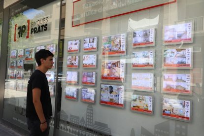 Un joven observando ofertas de viviendas en una inmobiliaria leridana. - MAGDALENA ALTISENT