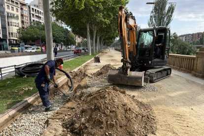 Les obres al passeig del riu entre el Pont Vell i el pont de la Universitat milloraran el drenatge del paviment de sauló, evitant l'acumulació d'aigua pluvial