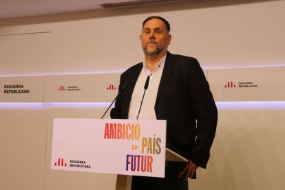 El president d’ERC, Oriol Junqueras, ahir en roda de premsa. - ÀLEX RECOLONS/ACN