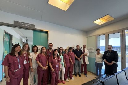 Miembros del equipo de Urgencias del hospital y Maria del Mar López, la viuda de Ureña. - HUAV