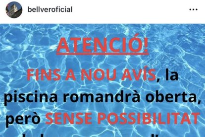 Imagen del comunicado que el consistorio hizo en redes. - AJUNTAMENT DE BELLVER DE CERDANYA