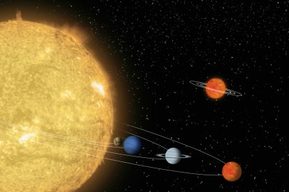 Recreació d’una alineació planetària.