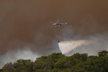 Els bombers provant d’apagar l’incendi a Tarifa. - EFE