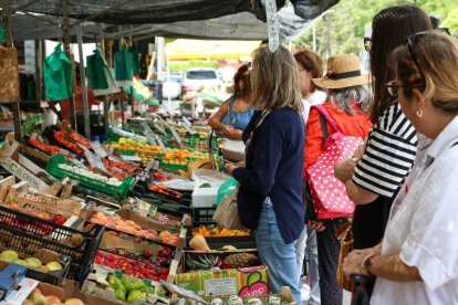 Clientes compran frutas y verduras en un mercado al aire libre. - MARTA FERNÁNDEZ / EUROPA PRESS