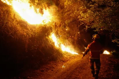 Un bomber treballa en l’extinció del foc a Pobra de Brollón (Lugo). - EUROPA PRESS
