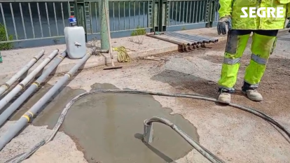 Les obres a la presa del pantà de Rialb