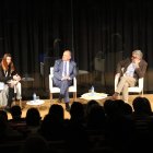 Els advocats Judit Gené i Jordi Pina durant la jornada inaugural del 6è Congrés de l'Advocacia a la Llotja de Lleida