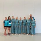 L’equip lleidatà al complet, juntament amb el coreògraf italià Fabio Agaliati. - CLUB TWIRLING LLEIDA