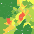 El mapa de la ciutat de Lleida amb la renda mitjana anual per casa el 2023.