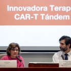 El pediatra Antonio Pérez, que dirige la unidad CRIS de terapias avanzadas para cáncer infantil, y la paciente Lucía Álvarez, intervienen en la presentación de los resultados pioneros de una terapia CAR-T tándem desarrollada íntegramente en España, un avance sin precedentes en inmunoterapia pediátrica, este jueves en el Hospital de la Paz de Madrid.