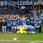 El Lleida celebra amb la grada de Gol Sud la victòria davant de la Grama el passat 1 de febrer. - ALEX SAMPER