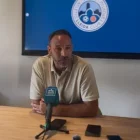 El director esportiu de l’Atlètic Lleida, Alberto Monsalvo, durant la roda de premsa d’ahir.
