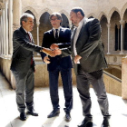 Homs, Puigdemont i Juqueras, ahir al Palau de la Generalitat, a Barcelona.