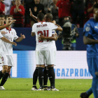 Els jugadors del Sevilla celebren el segon gol de l’equip. 