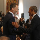 El rei Felip VI i Barack Obama, ahir a la seu de l’ONU.