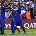 Messi celebra el gol que va fer dissabte contra el Deportivo.