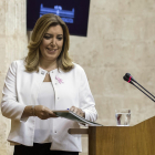 Susana Díaz, al Parlament regional a Sevilla ahir en el debat sobre l’estat de la comunitat.