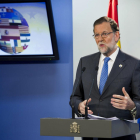 Rajoy, durant la roda de premsa que va oferir ahir a Brussel·les la reunió del Consell Europeu.