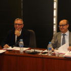 El president de l’Audiència de Lleida i el del TSJC, Jesús M. Barrientos, durant la reunió d’ahir.