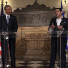 Barack Obama junto al primer ministro griego, Alexis Tsipras.