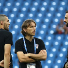 Els jugadors croats Kovacic, Modric i Brozovic afronten avui l’encreuament contra Dinamarca.