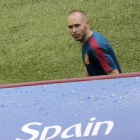 Andrés Iniesta ahir durant l’entrenament de la selecció espanyola.