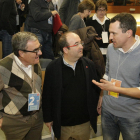 Ros, Iceta y Ordeig charlan tras la celebración del congreso de los socialistas en Lleida.