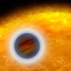 Il·lustració artística d'un exoplaneta que orbita molt a prop de la seva estrella.