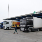 Imagen de camiones esperando para poder pasar los trámites de inspección ayer en Edullesa.