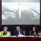 La concejala de Cultura, Montse Parra; el alcalde de Lleida, Àngel Ros; y la directora de Animac, Carolina López, ayer, en la presentación.