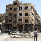 Imagen de un edificio destruido tras un ataque en Damasco.