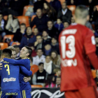 Jugadors del Celta celebren un dels gols a València