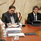 Munté, Junqueras i Puigdemont, ahir durant la primera reunió del Govern aquest 2017.