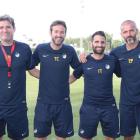 Julio Bañuelos, Thomas Christiansen, Iván Torres y Eduardo Pérez, el cuerpo técnico del Apoel de Nicosia, con pasado en el fútbol leridano.
