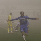 Fran Moreno celebra el gol que anotó ayer en el Camp d’Esports y que suponía el 3-1 para los leridanos. 