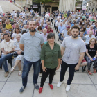 Moya, Boya y Rufián, ayer en la plaza Sant Joan.
