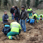 Algunos de los alumnos plantando un árbol en Les Franqueses. 