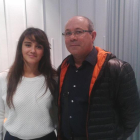 Jimena Ortiz, jugadora argentina del CP Vila-sana, i Ramon Porta, president, ahir a Lleida Televisió.