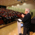 Joan Clos, durant la conferència inaugural de la cimera de ciutats educadores.