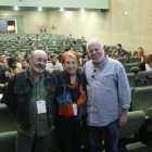 Los periodistas Xavier Giró, Rosa Maria Calaf y Ramón Lobo, ayer antes de participar en el Simposio sobre la libertad de prensa en la UdL. 