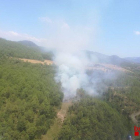 Vista de l’incendi forestal declarat ahir a Lladurs, al Solsonès.