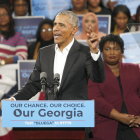 L’expresident Barack Obama en un míting de suport als candidats demòcrates.