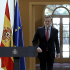 Mariano Rajoy a l’arribada al Palau de la Moncloa, ahir.