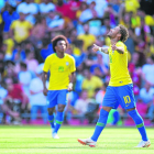 Neymar celebra el gol que anotó ayer en el amistoso de Brasil ante Croacia.