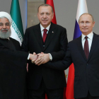 Imatge dels líders iranià, turc i rus.