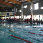 Diversos nadadors durant una de les proves d’esquena.