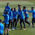 Els jugadors del Boca Juniors, durant l’entrenament d’ahir a Madrid.