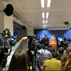 Carles Puigdemont i el conseller Jordi Puigneró, ahir en roda de premsa a Brussel·les.