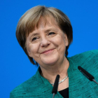 Angela Merkel, a la roda de premsa després de les negociacions.